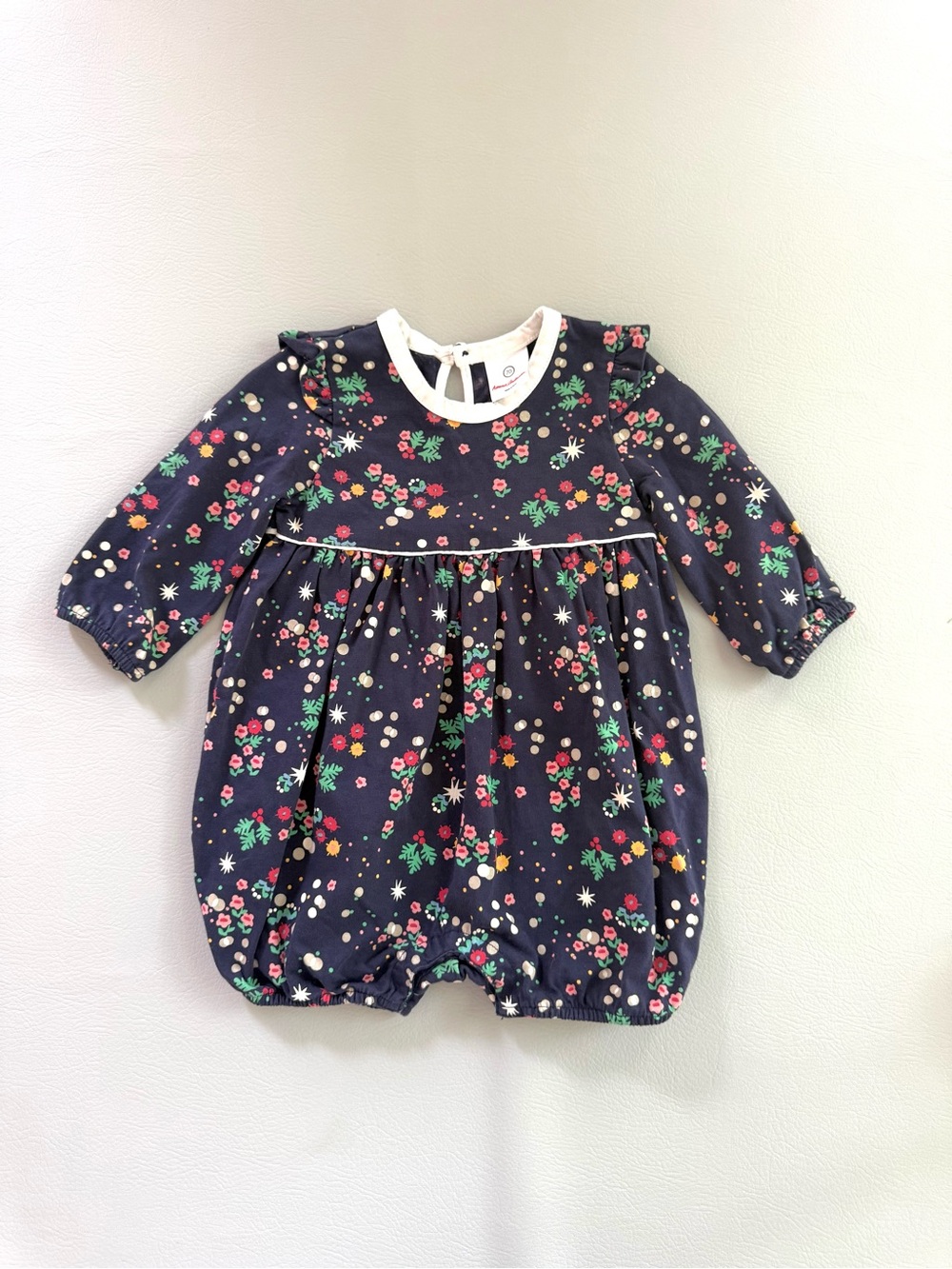 Hanna Andersson Baby Girl Floral Bubble Romper Long Sleeves Sz 6-12M 70cm